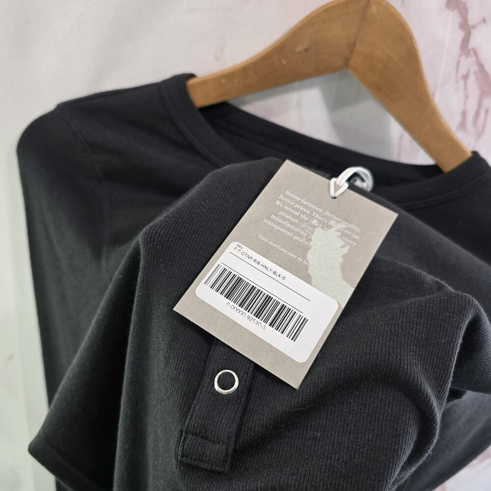 Everlane Shirt Womens Black Micro Luxe Rib Long Sleeve Henley Pima Supima - Picture 8 of 10